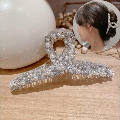 New Style Metal Crab Claw Clip For Women Girls Charm Barrette Full Pearl Rhinestone Wedding Hair Accessories Jewelry Gift