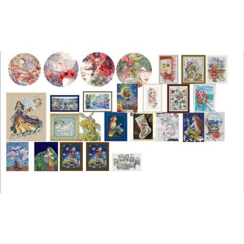 Goods quality With beads MD woman style 24photoes chooose styles Color aida Linen /camel/ pearl aida choose Cross Stitch Kit 4