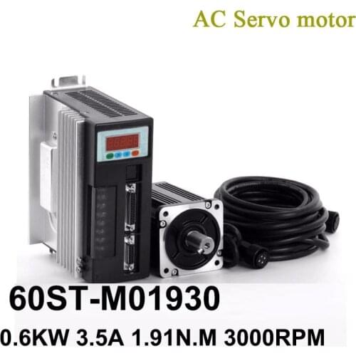 60ST-M01930 220V 600W 3000RPM AC Servo motor 1.91N.M. Single-Phase ac servomotor drive permanent magnet Matched Driver AASD-15A