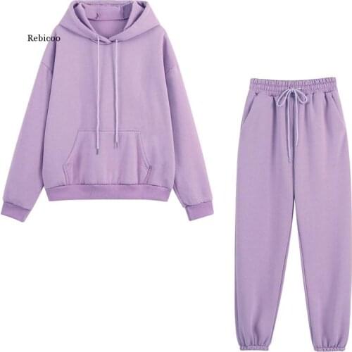 Fleece Tracksuits Women Two Pieces Set Hooded Oversized Sweatshirt Pants Solid Color Hoodie Suits Autumn Winter Casual Outfits