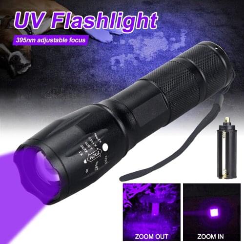 UV Led Flashlight 395nm Ultraviolet Zoomable Invisible Cat Dog Pet Stains Hunting Marker Checker AAA/18650 Waterproof Blacklight