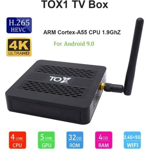 New TOX1 Android- 9.0 4GB RAM- 32GB ROM WiFi Bluetooth Smart TV 4k HD- Set-Top Box Quad-Core Media Player 1000M LAN USB 3.0