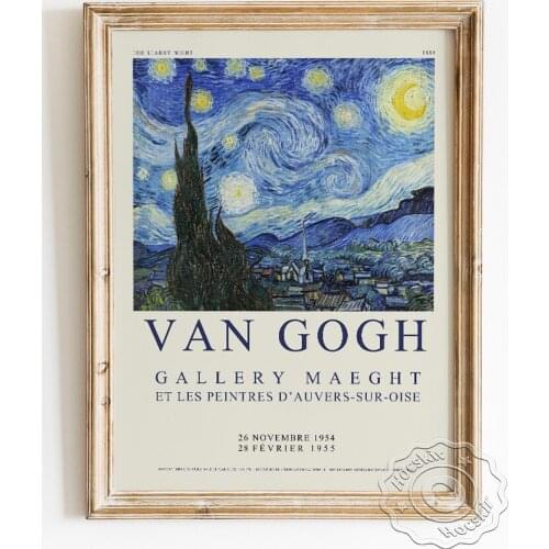 Vincent Van Gogh Exhibition Museum Vintage Poster, The Starry Night Abstract Landscape Canvas Painting, Gallery Decor Picture