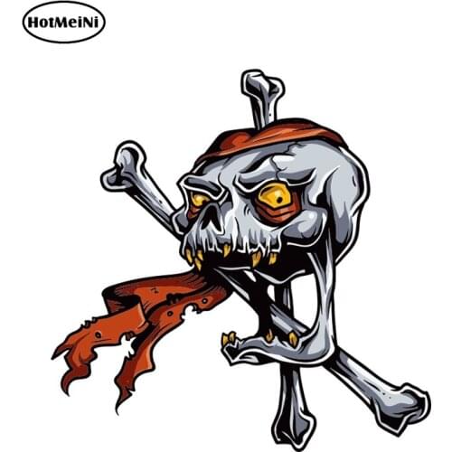 HotMeiNi 13cm x 12.9cm Funny Car Stickers Pirate Skull Cross Bones Cartoon JDM Car Window Bumper Car Sticker Vinyl Decal