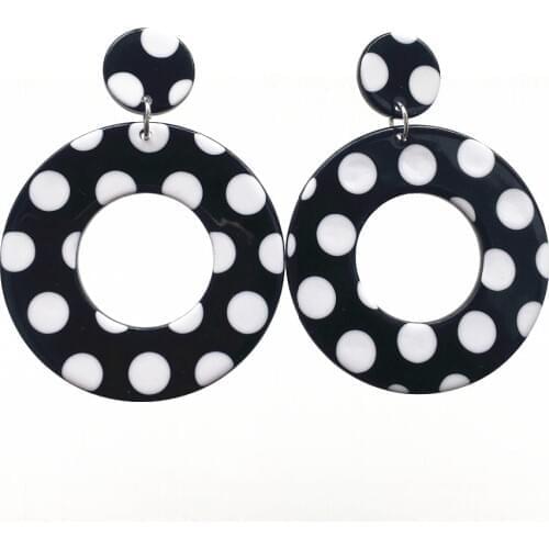 UJBOX Korean Retro Acrylic Earrings Women Water Drop Earrings Geometric Rectangular Round Black & White Spot Resin Earrings