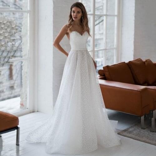 2021 Cap Sleeve Sexy Illusion Sweetheart Backless A-Line Lace Vestidos de novia Wedding Dress