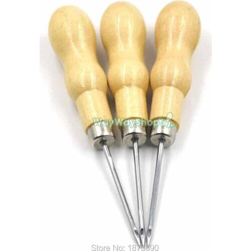 10 PCS Leather Craft Hole Punching Tool DIY Use for Canvas Sewing Awl Repairing Stitching Shoes Metal Awl With Wooden handle