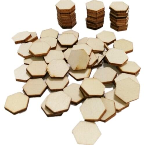 100pcs 20mm 100pcs Hexagon Laser Cut Unfinished Wooden Discs Embellishments Arts Crafts DIY Birthday Wedding Display Decoration
