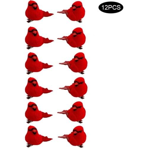 12Pcs Realistic Lovely Cardinal Clip On Christmas Tree Ornament Wreaths Festival Embellishment With Alligator Clips Red