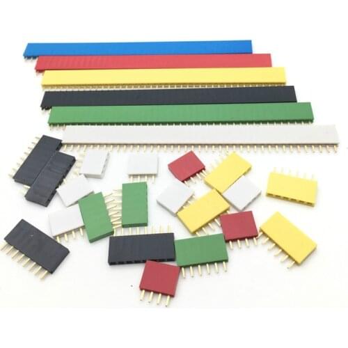 2.54mm Single Row Female PCB Board Pin Header Connector Strip Pinheader 2/3/4/6/8/10/16/40p 1 Pin Colourful Socket for Arduino