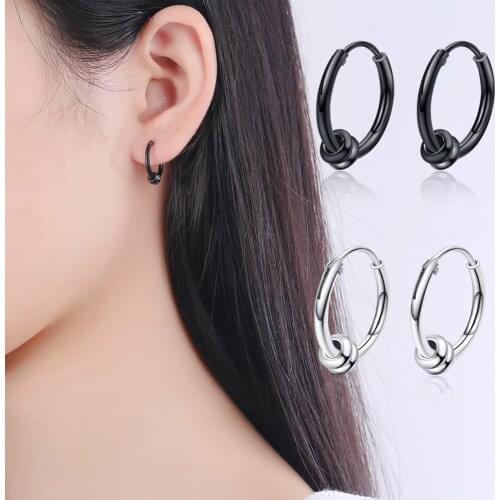 New Trendy Black Round Hoop Earrings For Lady Jewelry Top Quality Silver 925 Sterling Women Earrings Female Spring Accessories
