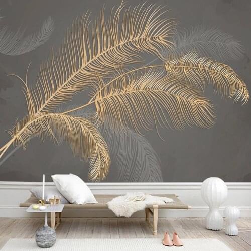 3D Golden Embossed Modern Feather Custom Mural Wall Painting Luxury Living Room Bedroom TV Background Wallpaper Wall Covering