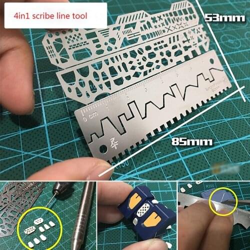 4pcs Drill Scribe Line Templates Ruler Details Craft Tools AJ0091 Alexen General Use Groove Drawing Template Model Building Tool