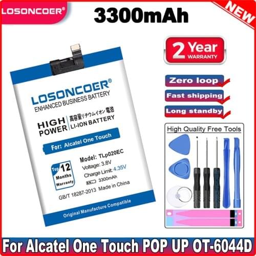 LOSONCOER TLp020EC 3300mAh Battery For Alcatel One Touch POP UP OT6044 6044 6044D TLp020EC Phone Batteries +Gift tools +stickers