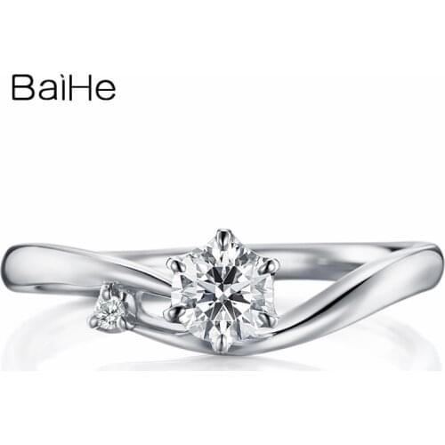 BAIHE Solid 10K White Gold About 0.25ct Certified Round cut Moissanite Engagement Wedding Women Fashion Trendy Jewelry Gift Ring