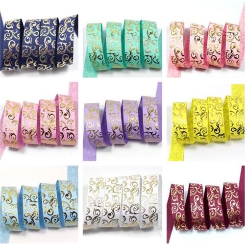 Free shipping 7/8(22mm) gold foil printing grosgrain ribbon hair accessories hair bow 10 yards of clothing lace DIY materials