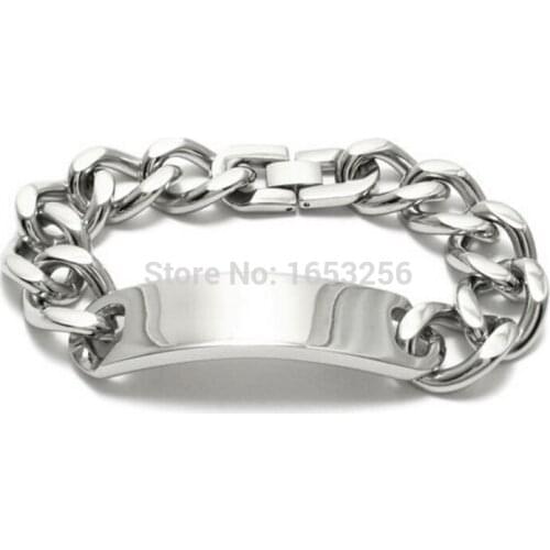 High Grade Mens Stainless Steel Chain ID Bracelet Fashion Steel Jewelry 15mm 8.66