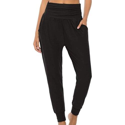 Pants Training Trousers Ladies Harem Pants High Waist Loose Fitness Running Pants For Women Solid Color Elasticity Trousers#F3