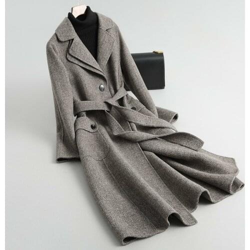 Long Wool Coat Women Double-sided Korean Tweed Jacket Spring Autumn Ladies Coats 2020 Abrigos Mujer Elegante KQN38078-1 KJ2325