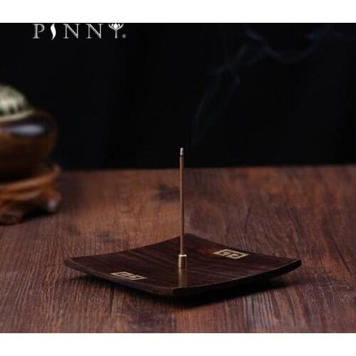 PINNY Ebony Square Stick Incense Burner Crude Wood Incense Holder Sandalwood Plate Cut Religious Buddhist Incense Base