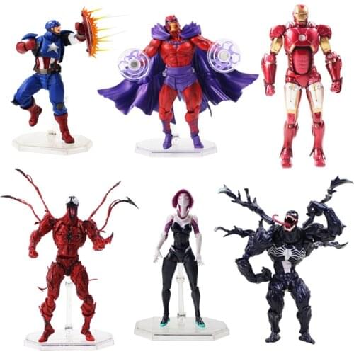 16cm Revoltech Avengers Action Figures Magneto Deadpool Iron Man Spiderman Venom Carnage Gwen Captain America Model Toys