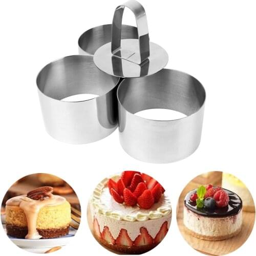 4 Piece Round Stainless Steel Mousse Cake Mold Baking Tools-Making Cake Decoration Tools,Includes 3 Rings And 1 Food Press