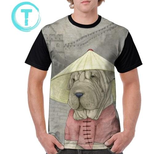 Shar Pei T Shirt Shar Pei On The Great Wall T-Shirt Short Sleeves Awesome Graphic Tee Shirt Printed Oversized Tshirt