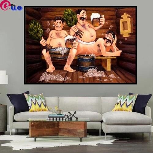 5D DIY Full Square Diamond Painting Naked Bathing Men With Beer Diamond Mosaic Cross Stitch Rhinestone Embroidery Home Decor