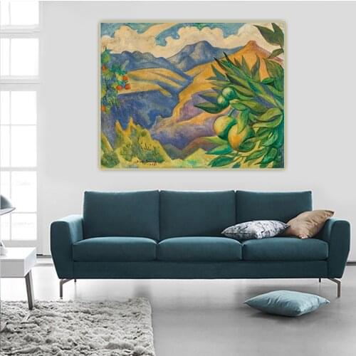 Canvas Oil Painting Diego Rivera"Landscape With Mountains And Fruit Trees"Western Art Decor Poster Aesthetic Home Decoration