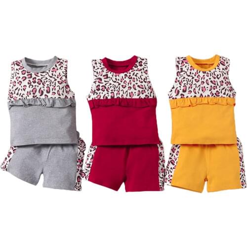 Two Piece Baby Newborn Girls Patchwork Leopard Print Outfits Sleeveless O Neck Top Shorts Casual Infant Toddler Sets 18M-5T
