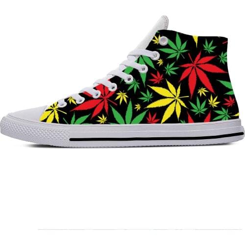 Reggae Rasta Leaf Weed Jamaican Rastafarian Casual Cloth Shoes High Top Lightweight Breathable 3D Printed Men women Sneakers