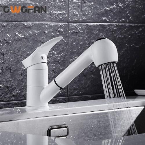 Kitchen Faucets Pull Out Sprayer Taps 360 Degree Swivel Crane Brass Wash Basin Faucet Hair Washing White Tap N22-091