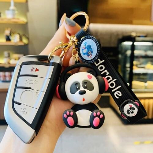 Cute Animal Panda Elephant Bear Earphone Music Keychain Keyring Rubber wristband Accessories Key Chains Pendant Trinkets D768