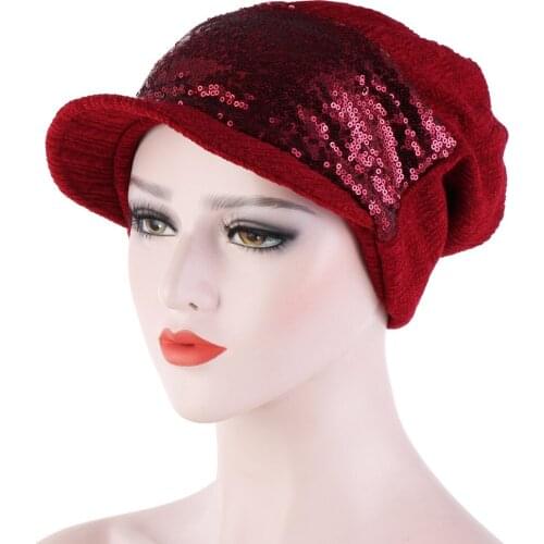 Muslim Inner Hijab Islamic Turban Headwrap Pullover Cap Sequins Breathable Cotton Colorful Casual Set of Head Cap