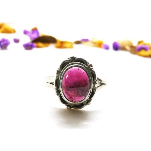 Nepal 925 Sterling Silver Inlaid Natural Garnet Lovely Rings for Girls Nepal Vintage Jewelry T9036