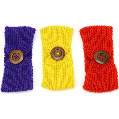 ON SALE 1PCS handmade Solid Buttons Baby Children Kids Knitted Head wrap Knitting crochet headbands ear warmers for Girls