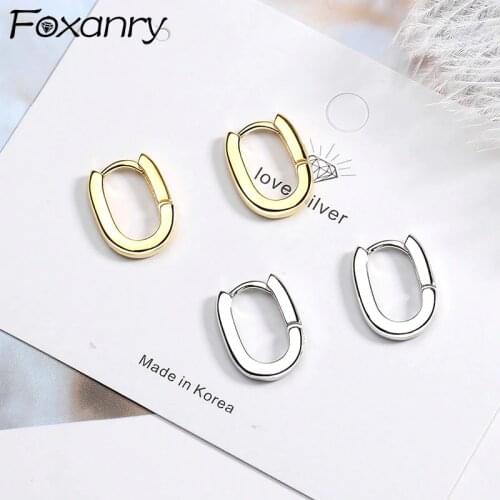 Foxanry Prevent Allergy 925 Sterling Silver Oval Earrings Fashion Simple Geometric Charm Women Girl Birthday Party Jewelry Gift