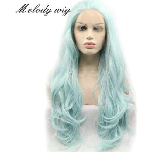 Melody Synthetic Lace Front Wigs Heat Resistant Fiber Long Body Wave Blue Green for Women Natural Looking Daily Wear Cosplay Wig