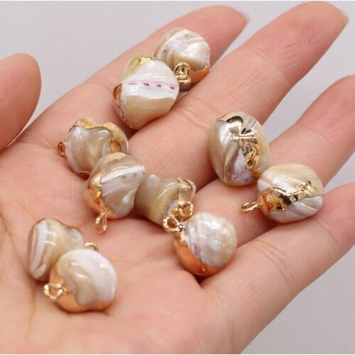 5PC Natural Shell Pearl Beads Pendant Irregular Gold-plated Edge Baroque Charms for DIY Jewelry Making Earring Necklace Bracelet