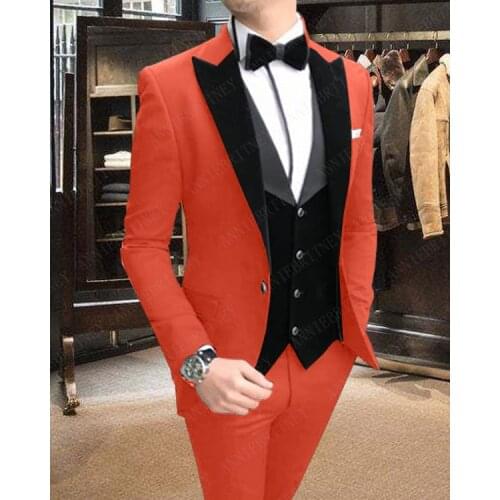 ANNIEBRITNEY Casual Velvet Lapel Mens Suit Set Wedding Prom Groom Tuxedo Custom Made Large Size Blazer (Jacket+Pants+Vest) 2019