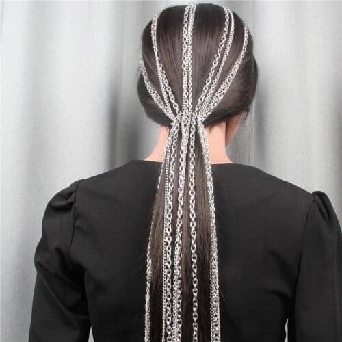 Fashion Long Chain Tassel Hairbands Headband Chic Luxury Hair Hoop Jewelry for Women Bridal Silver Head Chain Tiara Headdress