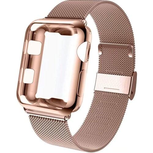 Strap compatible with Apple Watch 38 mm 40 mm 42 mm 44 mm with case, stainless steel mesh strap with iWatch screen protector