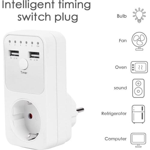Dual USB EU Plug Timing Socket Timer Switch Countdown Outlet Controller Smart Household Electrical Socket Plug Adapter
