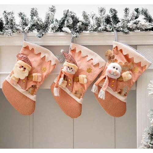 Christmas Stockings Classic 3D Plush Santa Snowman Reindeer Hanging Stockings For Family Holiday Socks Gift Holders Festival