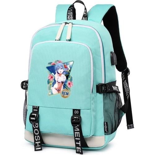Anime School Bags Cartoon Rem Ram Bookbag Re:Life in a different world from zero Pink Women Backpack Girls Kawaii Laptop Bagpack
