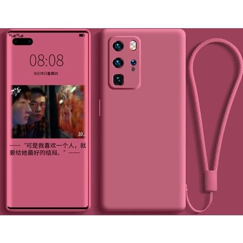 Soft Liquid Silicone Shockproof Case For Huawei P40 P30 P20 Pro Camera Lens Protection For Mate 30 20 Pro Back Cover With Strap