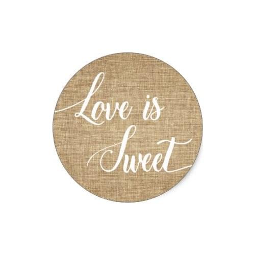 3.8cm Love is Sweet Rustic Burlap Wedding Stickers
