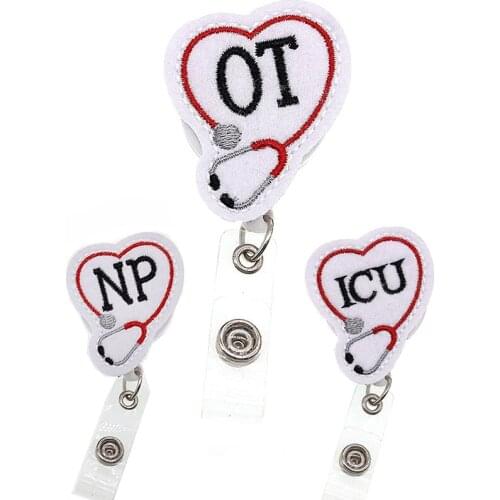 Handmade Knitting Felt Stethoscope Medical Nurse OT NP ICU Letter Retractable Badge Reel ID Badge Holder With Clip