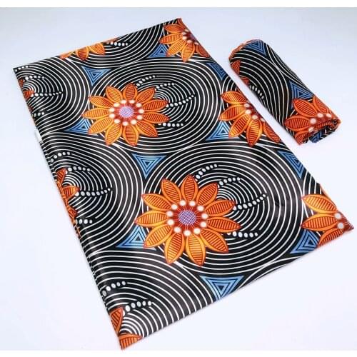 High Quality 4 yards Satin Silk Fabric with 2 yards Chiffon Ribbon Latest African Wax Design Gahna Style for Dress TV530-3