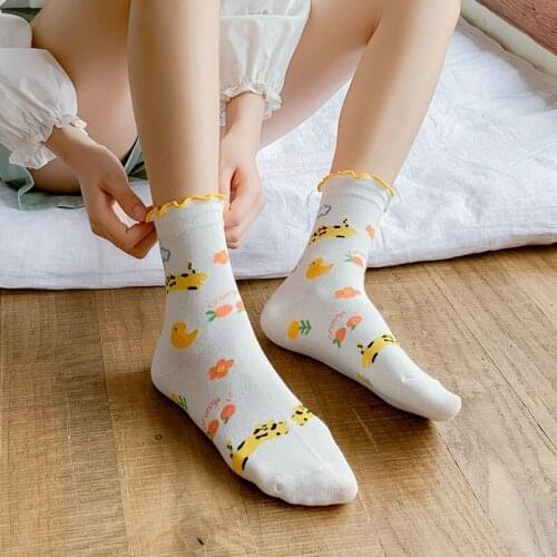 YZ-S-ZZ-0031 Spring and Autumn new cartoon womens cotton socks with lovely bear bunny cat lace cotton socks